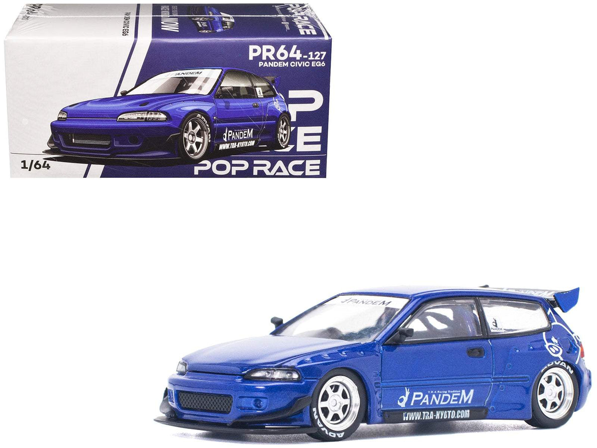 Pandem Civic EG6 RHD (Right Hand Drive) Blue Metallic | 1/64 Diecast Model Car | Pop Race | Collector Quality
