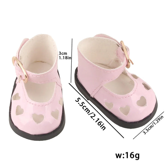 PU Leather Heart Bow Doll Shoes For 14 Inches Dolls - ToylandEU