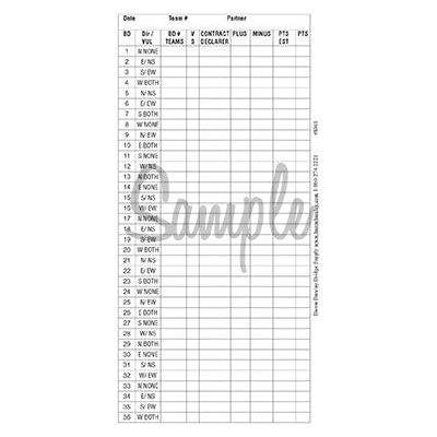 Padded Score Sheet | Duplicate Bridge Use | Individual Player | Compact Fit