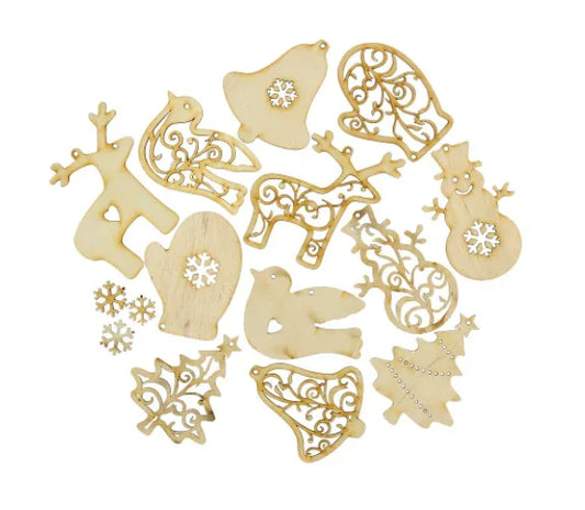 Paintable Wooden Christmas Ornaments Kit With 12 Pieces - ToylandEU