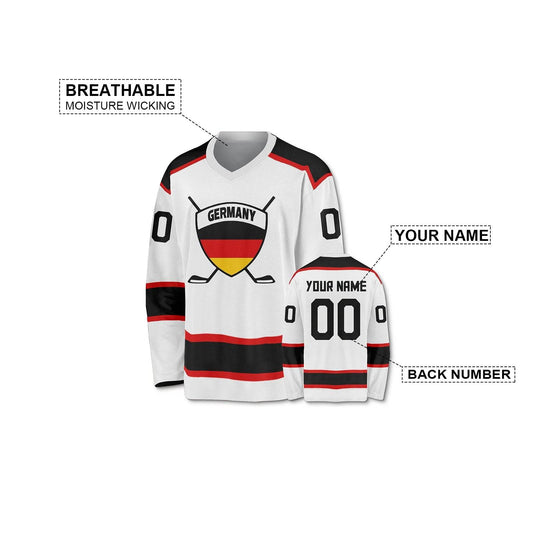 Personalized Germany Hockey Jersey for Men, Women, Youth & Kids - Custom Name & Number V-Neck Sports Uniform Gift for Fans - ToylandEU