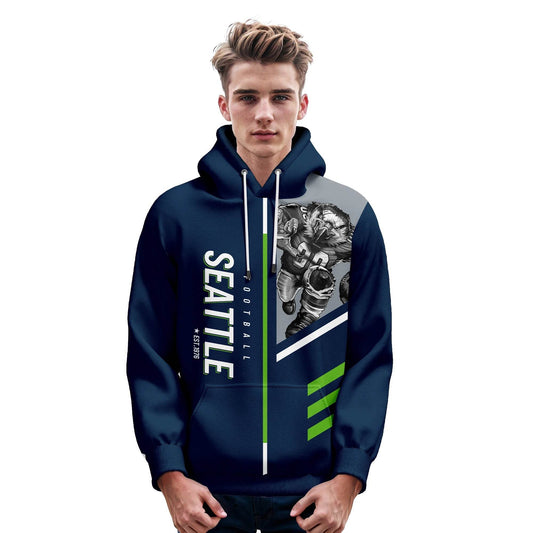 Personalized Seattle City Mascot 3D Print Football Hoodie - Custom Pullover Sweatshirt for Men, Women, and Youth Fans with Name and Number - ToylandEU