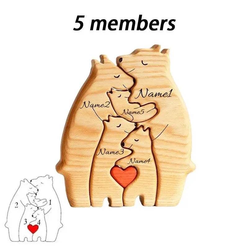 Personalized Wooden Bear Family Puzzle Custom Name Gift - ToylandEU