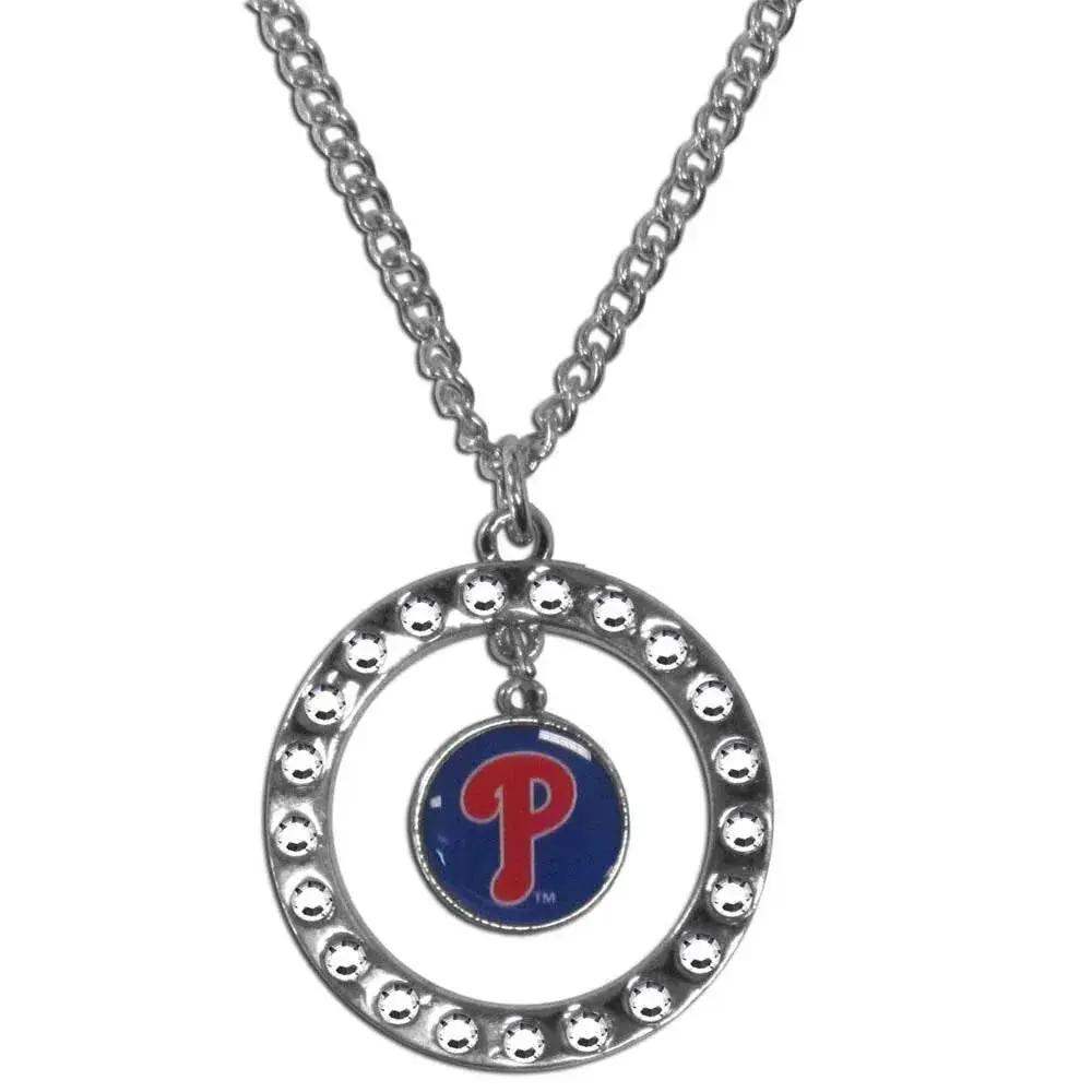 Philadelphia Phillies Rhinestone Hoop Necklace Chrome Finish - ToylandEU