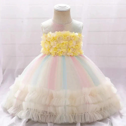 Pink Lace Baby Girl First Birthday Dress Sequin Bow - ToylandEU™