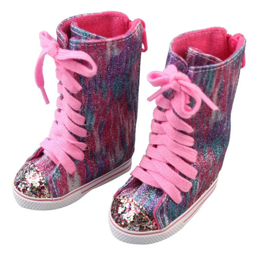Pink Leather Doll Boots 7cm for 18 Inch Dolls Denim - ToylandEU