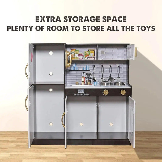 Wooden Play Kitchen Toy Set With Lights Oven Microwave - ToylandEU™