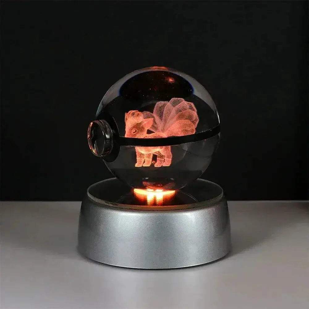 Pokemon 3D Crystal Ball Pikachu Gengar Eevee Mewtwo Anime Pokeball with Led Night Light Base - CLOUDANIMESTUDIO