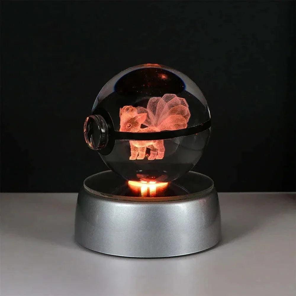 Pokemon 3D Crystal Ball Pikachu Gengar Eevee Mewtwo Anime Pokeball with Led Night Light Base