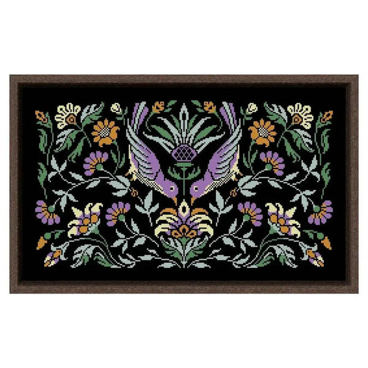Pomegranate Bird Night Songs Cross Stitch Kit - DIY Handmade Embroidery on Black Canvas Cloth with Cotton Thread (18ct, 14ct, 11ct) - ToylandEU™