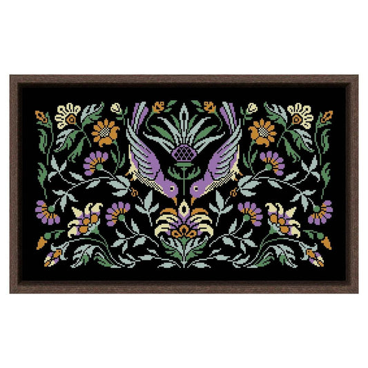 Pomegranate Bird Night Songs Cross Stitch Kit - DIY Handmade Embroidery on Black Canvas Cloth with Cotton Thread (18ct, 14ct, 11ct) - ToylandEU