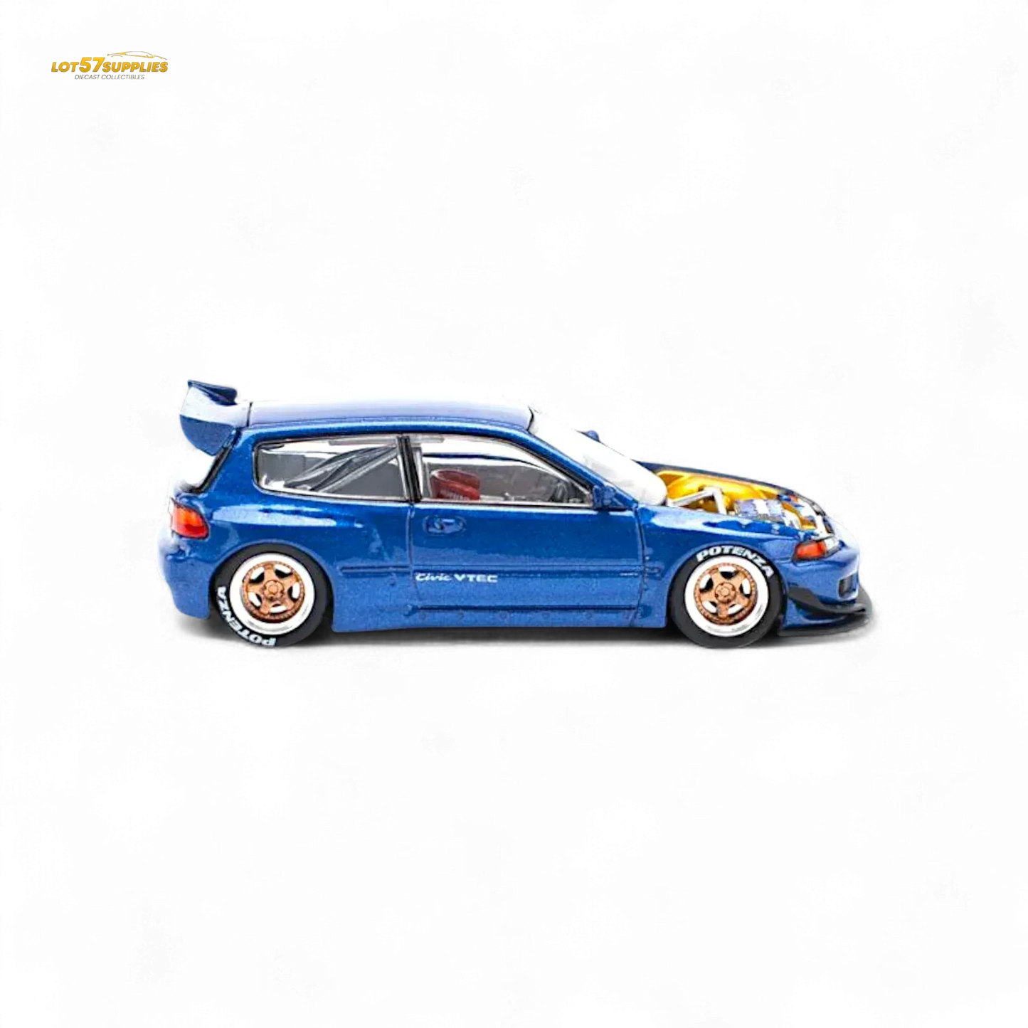 Pop Race Pandem Civic EG6 Metallic Blue w/ Openable hood 1:64 - ToylandEU