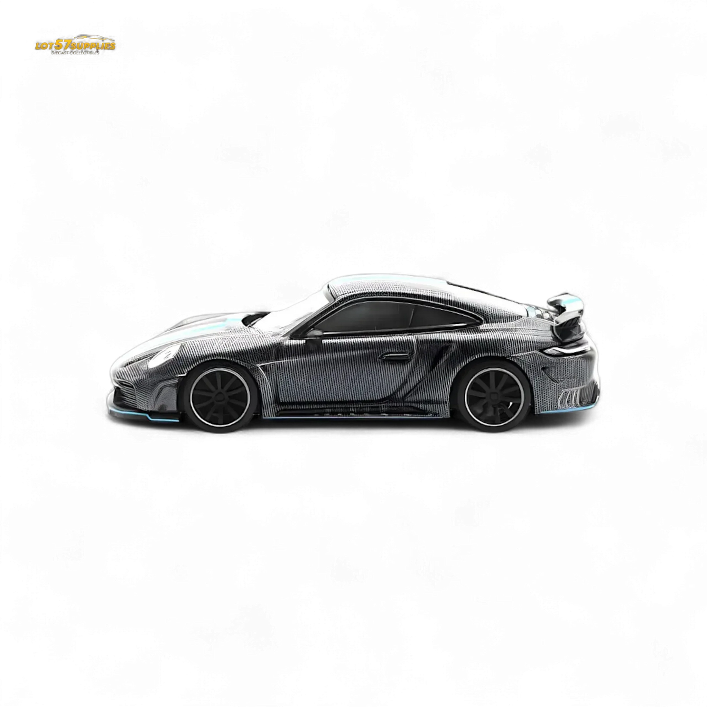 PopRace Porsche 992 Stinger GTR Carbon Edition - Carbon Grey Blue Line 1:64 - ToylandEU