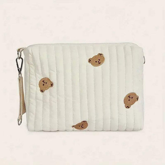 Portable Baby Carriage Bag With Cute Bear Embroidery And Diaper Storage For Moms - ToylandEU