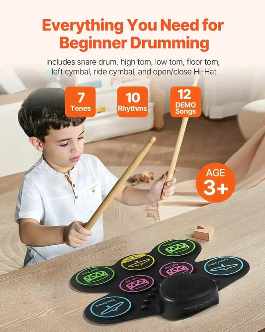 Portable Electronic Drum Set Rollup 7 9 Pads For Kids - ToylandEU™