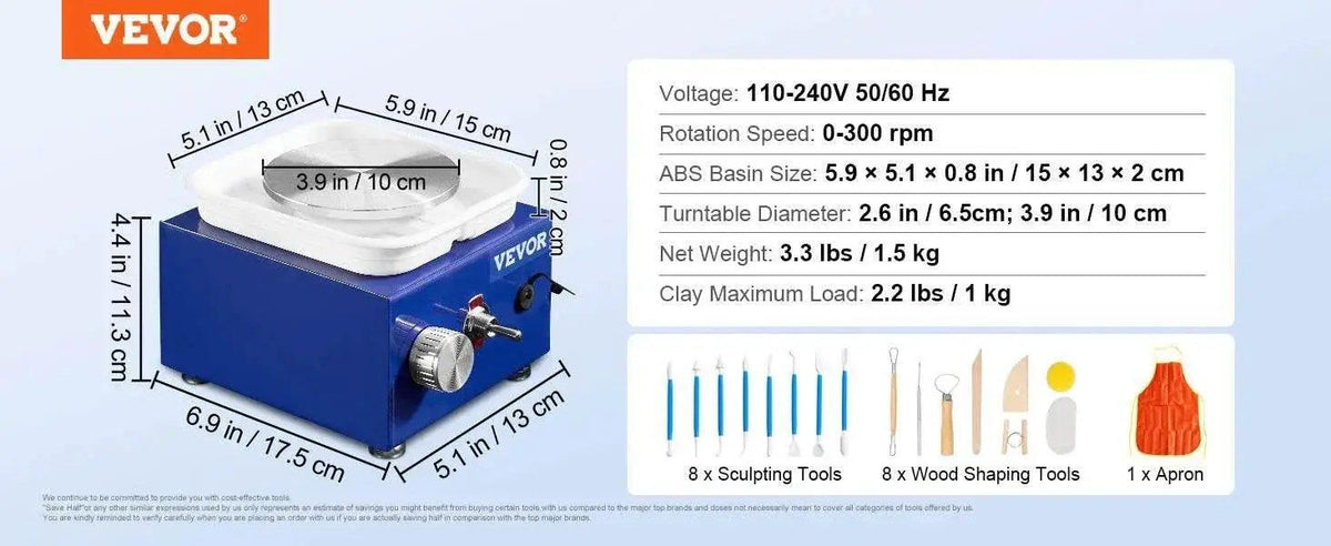 VEVOR 2.6in / 3.9in Mini Pottery Wheel 2 Turntables Machine - ToylandEU™