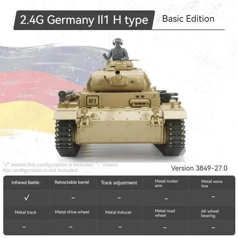 Powerful RC Tank German Type 3H Metal Tracks Toyland EU - ToylandEU™