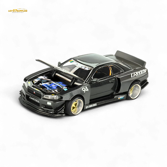 (Pre-Order) Kaido House x Mini GT Nissan Skyline GT-R (R34) Kaido Works GReddy V2 - Black w/ Carbon 1:64 - ToylandEU