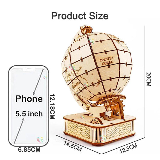 Premium 3D Wooden Puzzle Globe Kit with Rotatable Mechanism for Creative Kids and Adults - ToylandEU