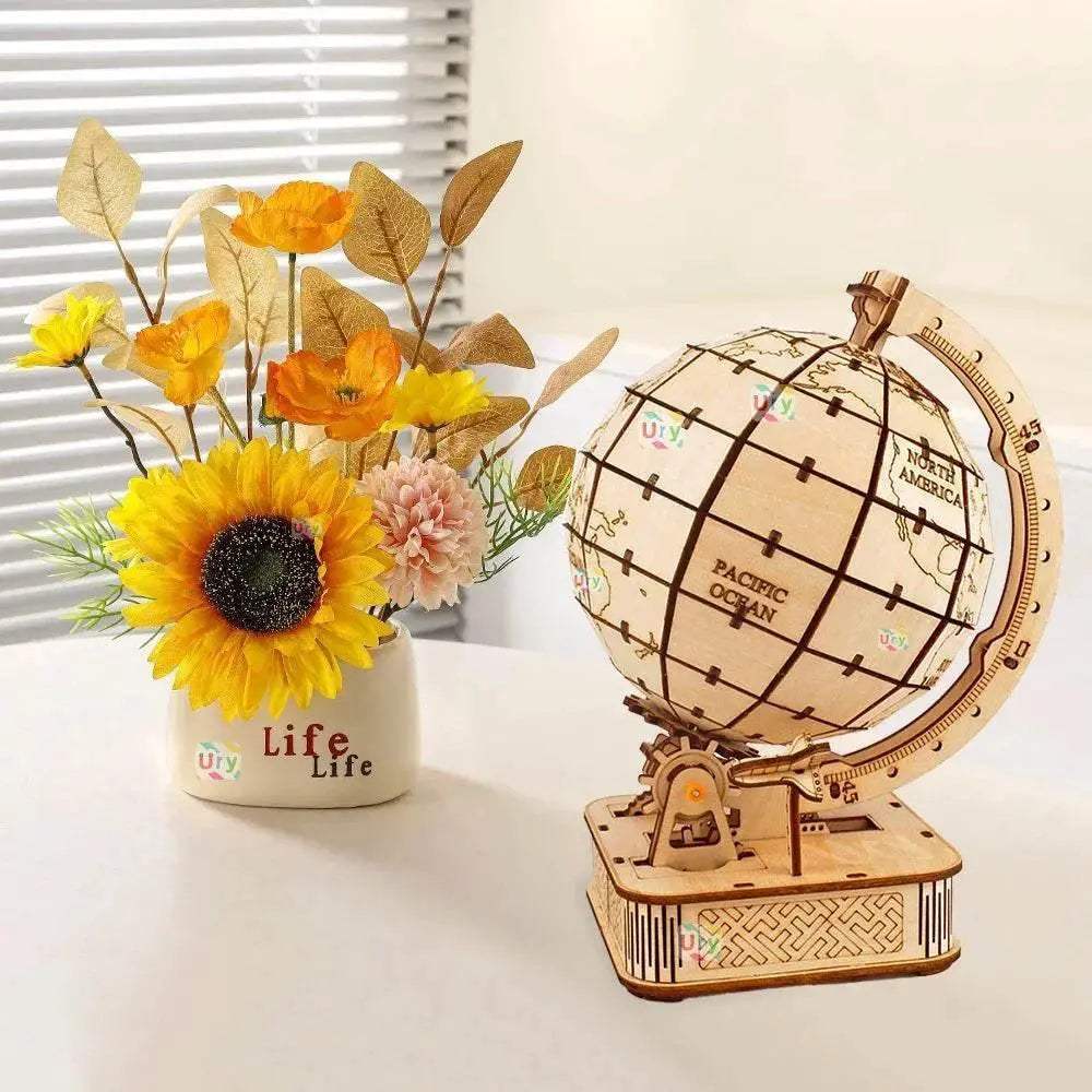 Premium 3D Wooden Puzzle Globe Kit with Rotatable Mechanism for Creative Kids and Adults - ToylandEU