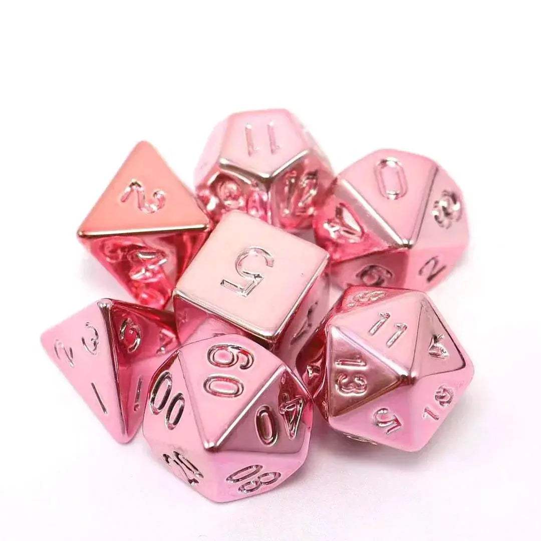 Premium 7 Piece Polyhedral Dice Set with Plated Pink Finish for Tabletop RPG Gamers - ToylandEU