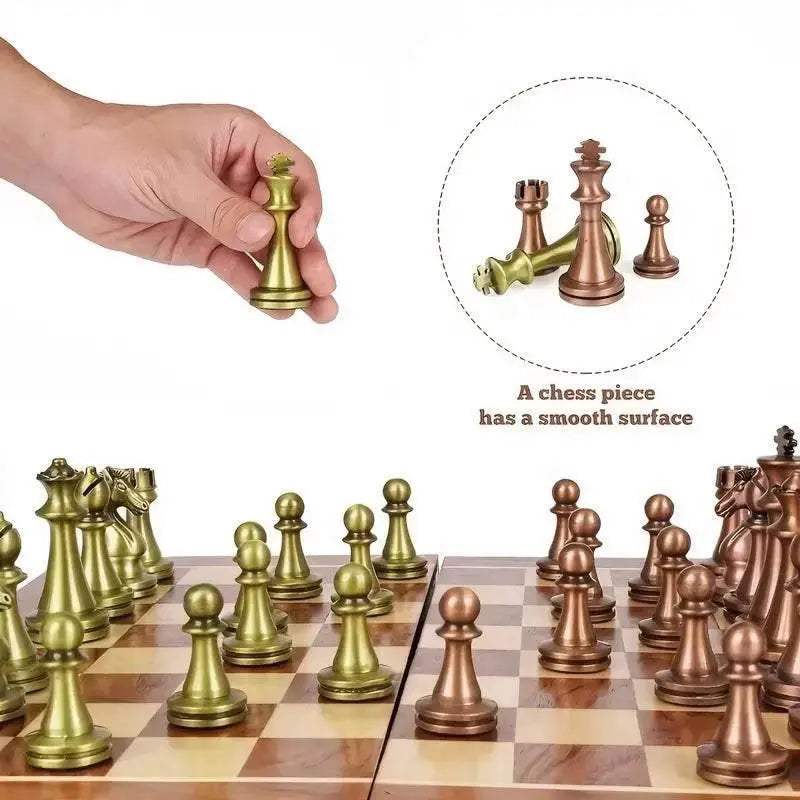 Premium Antique Bronze Chess Set with Foldable Solid Wood Box for Enthusiasts and Gift Giving - ToylandEU