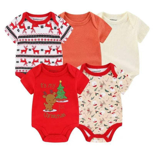 Premium Baby Bodysuits Five Pack Cartoon Print Four Seasons Short Sleeve Unisex Newborn Onesies - ToylandEU