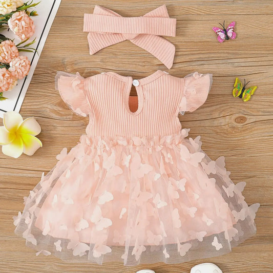 Premium Baby Dress with Lace Butterfly Mesh for Toddler Girls Summer Party - ToylandEU