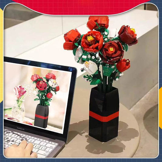Premium Building Blocks Kit Rose Vase Valentines Day Gift - ToylandEU