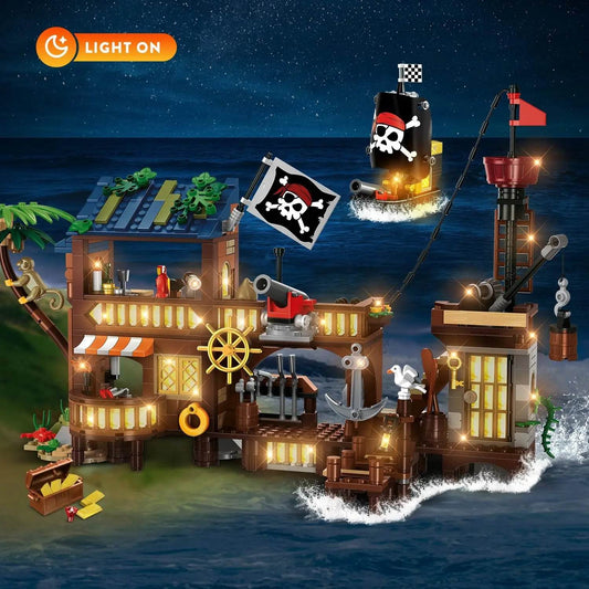 Premium Building Blocks LED Pirate Ship Wharf for Kids - ToylandEU