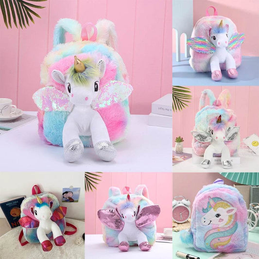 Premium Cute Kids Backpack Unicorn Cartoon 3D Fur Design For Girls School Travel Gift - ToylandEU