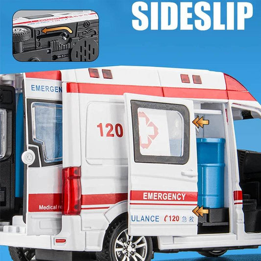 Premium Diecast Ambulance Model Pull Back Sound Light Gift - ToylandEU