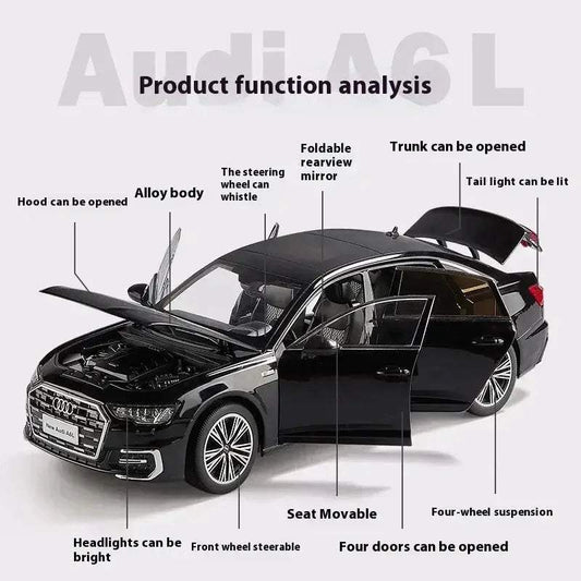 Premium Diecast Car Model 1 18 Audi A6 L Alloy Sound Light Pull Back Kids - ToylandEU