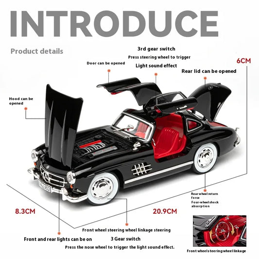 Premium Diecast Car Model 1To24 Mercedes 300SL Alloy Sound Light Collectors - ToylandEU