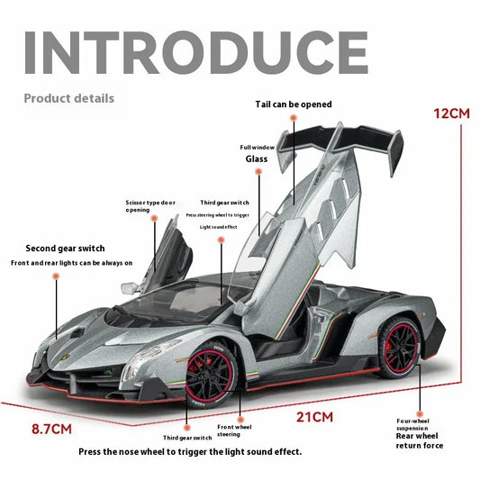 Premium Diecast Car Model Veneno Limited Edition Scale 1 To 24 For Collectors - ToylandEU