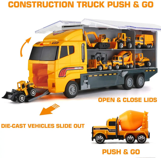 Premium Diecast Construction Toys 10 In 1 Vehicle Transporter Set With Excavator Dump Truck Digger Backhoe For Kids - ToylandEU