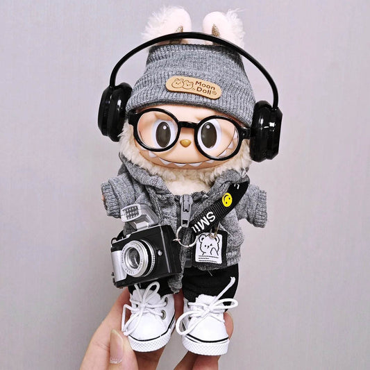 Premium Doll Clothing Gray Sweatshirt Hat Set For Labubu - ToylandEU