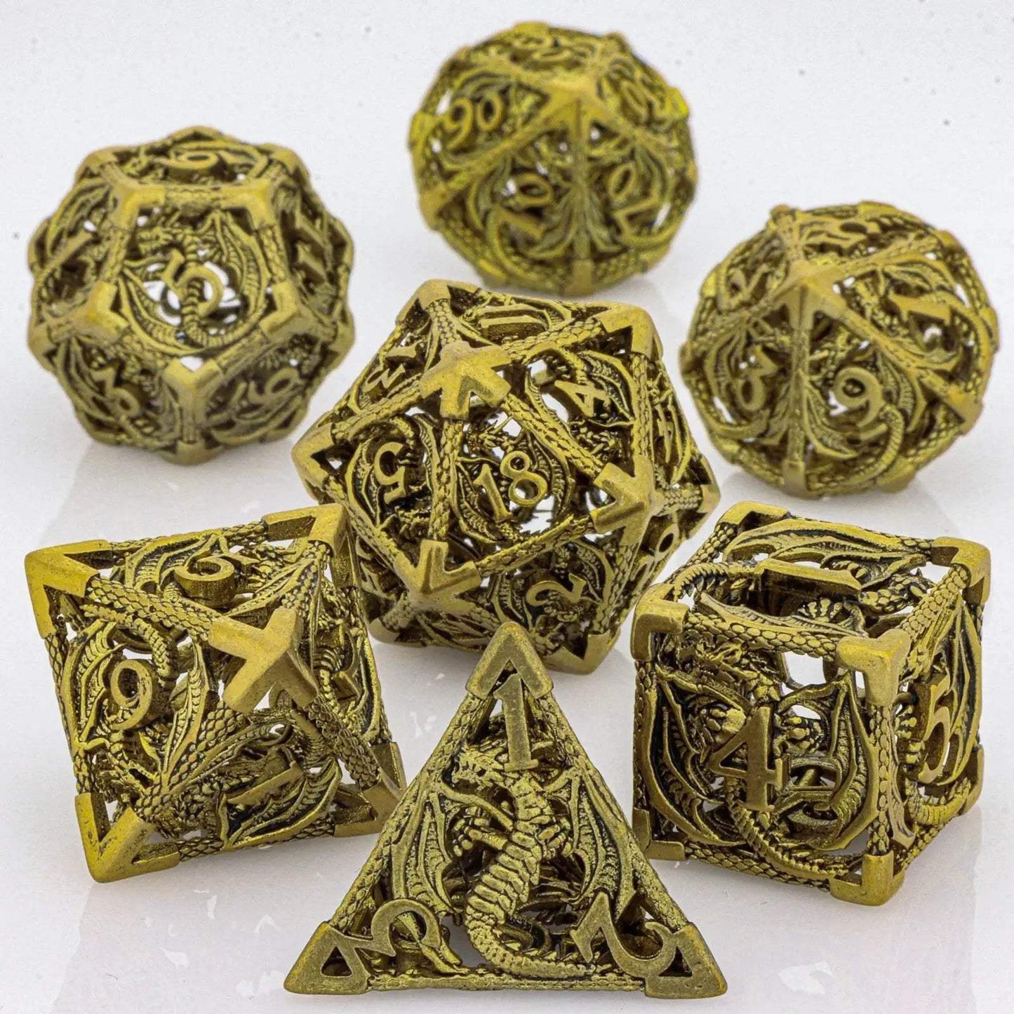 Premium Hollow Metal Dungeons and Dragons Dice Set with Intricate Dragon Design for RPG Enthusiasts - ToylandEU