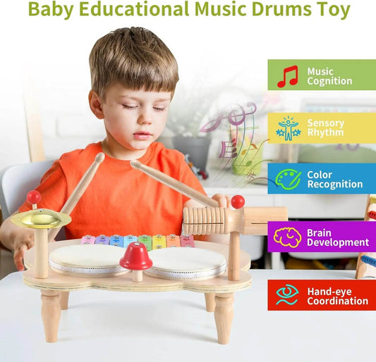 Premium Kids Drum Set with Colorful Xylophone and Tambourine for Preschool Music Education - ToylandEU
