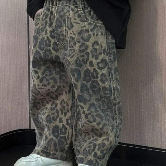 Premium Kids Jeans Leopard Print Loose Fit Elastic Waist Pure Cotton All Season For Ages 7 To 13 - ToylandEU