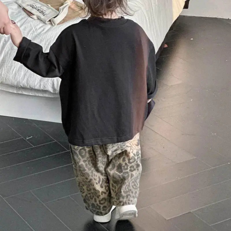 Premium Kids Jeans Leopard Print Loose Fit Elastic Waist Pure Cotton All Season For Ages 7 To 13 - ToylandEU