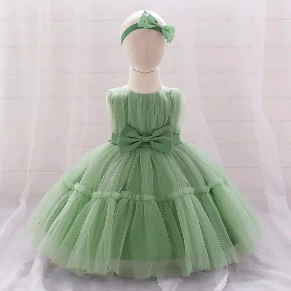 Premium Lace Two Piece Baby Girls Party Dress Set With Bow For Infants And Toddlers Birthday Princess Gown - ToylandEU