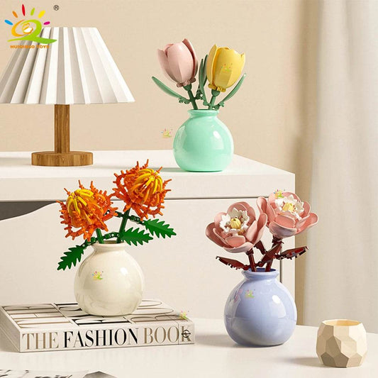 Premium MOC Flower Vase Kit Eternal Bouquet For Desk Decor - ToylandEU