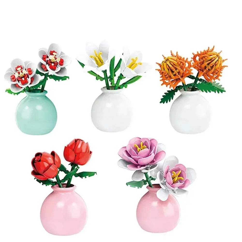 Premium MOC Flower Vase Kit Eternal Bouquet For Desk Decor - ToylandEU