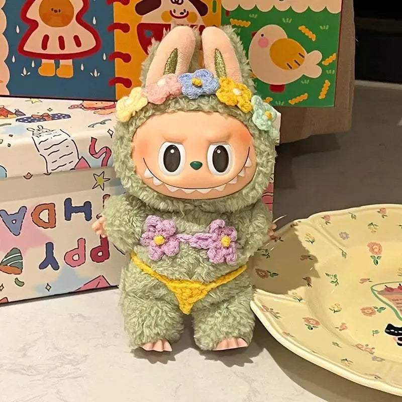 Premium Mini Plush Doll Swimsuit Set Hawaiian Style Bikini and Grass Skirt for 15 to 17 Centimeter Labubu Dolls Labubu - ToylandEU