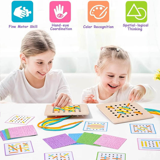 Premium Montessori Wooden Threading Activity Puzzle with Animal Theme for Developing Fine Motor Skills in Children Aged 3 to 6 - ToylandEU