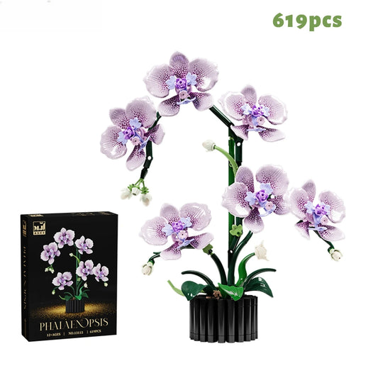 Premium Phalaenopsis Orchid Building Block Set Lego Compatible 619 Pieces For Home Decor Girls Birthday Gift - ToylandEU