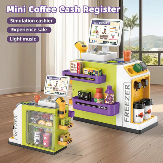 Premium Pretend Play Set For Kids Electric Coffee Machine Simulation And Cash Register 46 Piece Role Play Toy Kit - ToylandEU