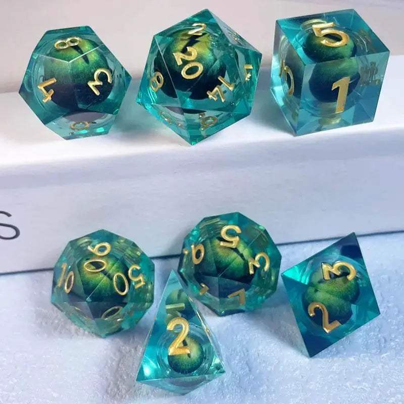 Premium Quicksand Dragon Eye Dice Set with 7 Unique Polyhedral Designs for Dungeons and Dragons RPG Enthusiasts - ToylandEU