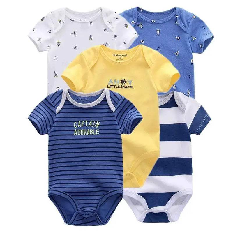 Premium Soft 100 Percent Cotton Baby Bodysuits 5 Pack Cartoon Short Sleeve All Seasons Unisex For Newborns - ToylandEU